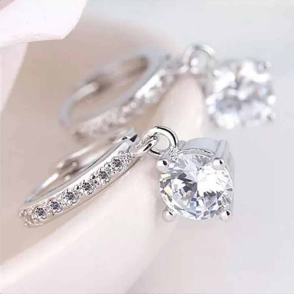 NEW 925 STERLING SILVER  DROP HOOP EARRINGS - Picture 4 of 7